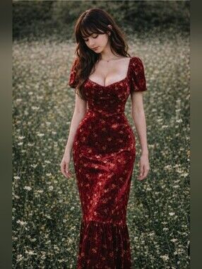 Lait Brielle Floral Velvet Midi Dress
